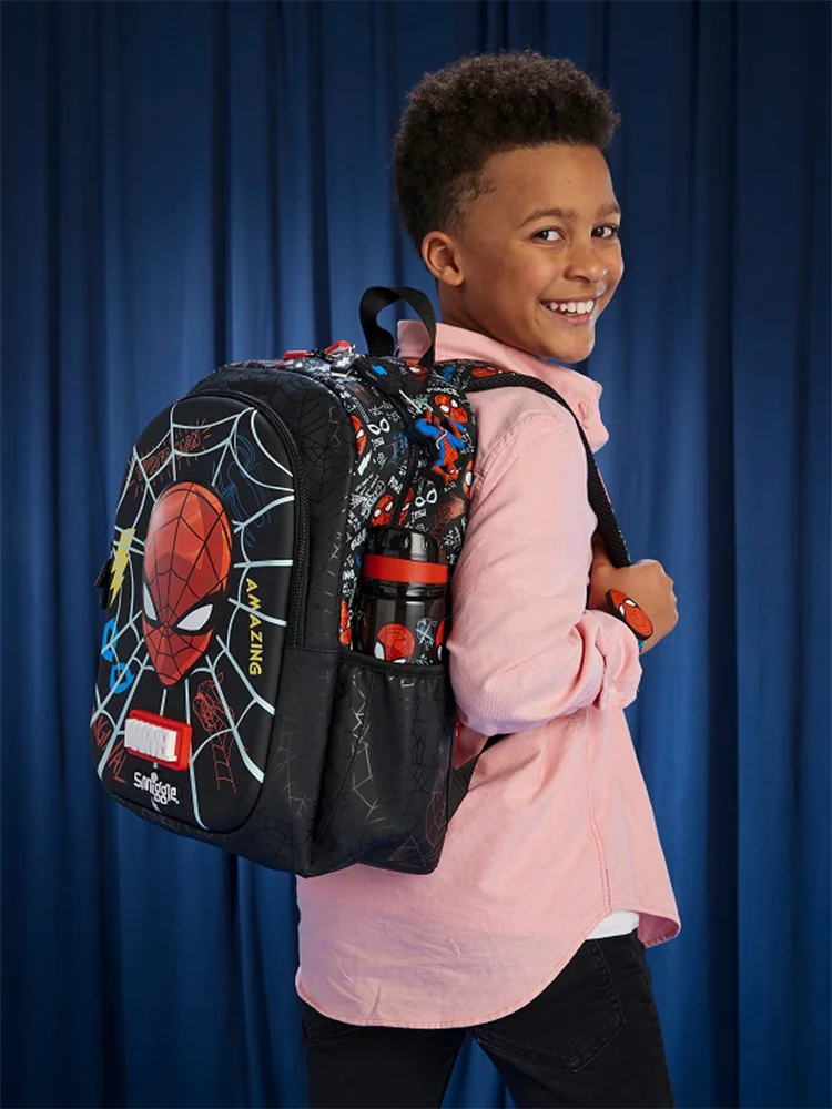 Smiggle Marvel Spider Man Schoolbag Pupil Large Capacity Lightweight Backpack Meal Bag Stationery Set Children\'S Handbag Gift