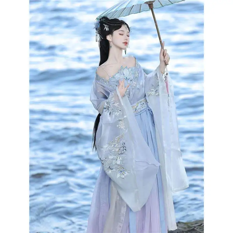 

Southern and Northern Dynasties Hanfu Women's Embroidered Clothing Clothing Wide Sleeve Waist Skirt Spring and Summer Suit