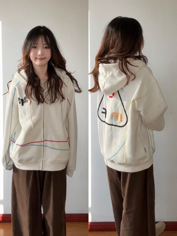 American sle thiened fce com capuz aberto cardigan feminino outono inverno zíper jaet casual confortável solto ajuste camisola