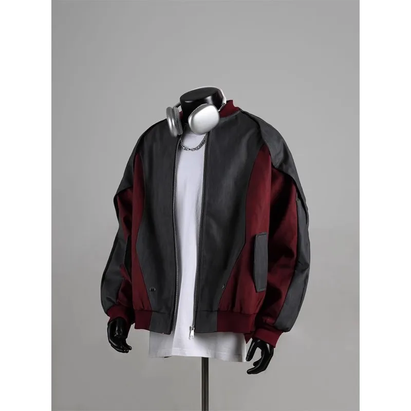 

Стильная деконструированная бейсбольная куртка из искусственной кожи в европейском и американском уличном стиле с цветными блоками и пэчворком