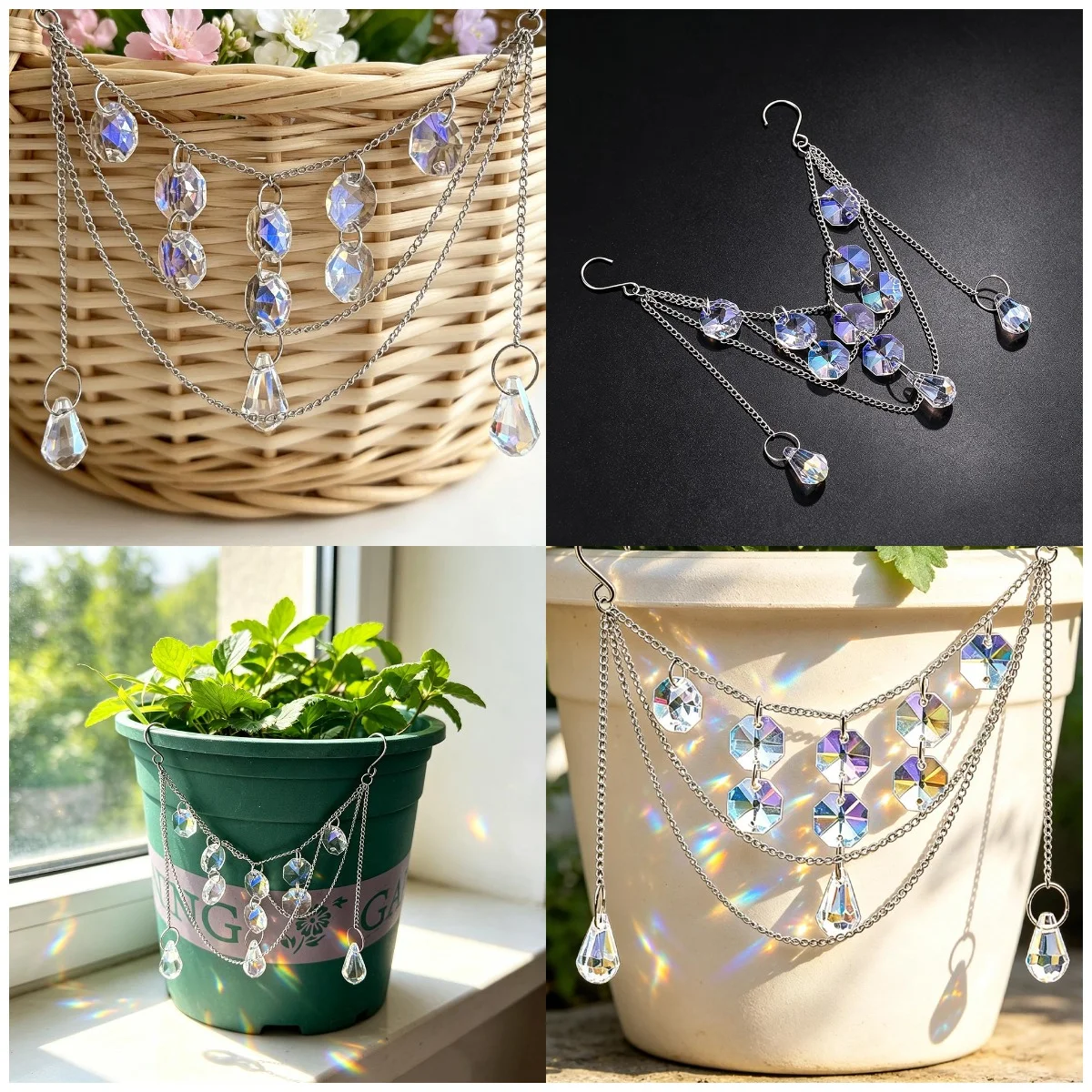 Gold Sun Crystal Suncatcher Rainbow Prism Hanging Pendant Sunburst Star Window Garden Decor Sun Catcher Chain Home Gift