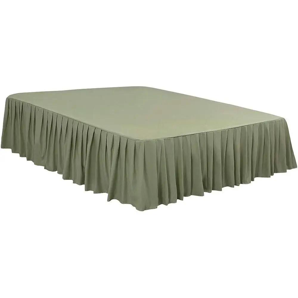 

Ruled Bed Skirt Polyester Brushed Hotel Quality Durable Solid Wrinkle and ade Bedroom 16 Inch Drop Queen Olive Green