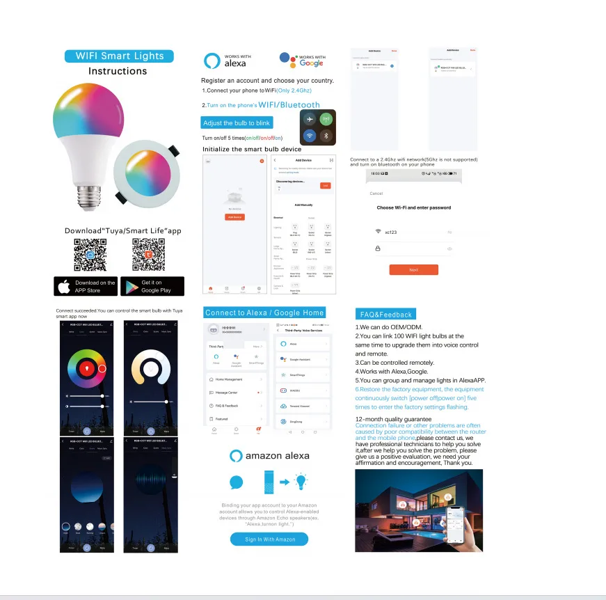 Tuya Bluetooth Wi-Fi Умные лампочки E27 Светодиодная лампа RGB Smart Bulb 15 Вт Приложение Smart Life Голосовое управление с Alexa Alice Google Home