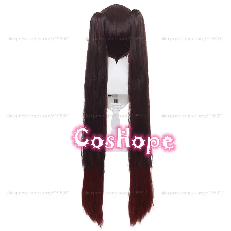Peluca de Cosplay HuTao con coletas dobles, peluca de pelo largo para mujer, peluca degradado marrón, pelucas de Anime para Cosplay, pelucas sintéticas resistentes al calor