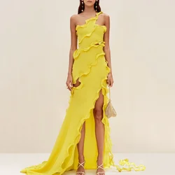 Sexy Women's Prom Dress Beach One Shoulder Chiffon Evening Gown Split Backless Party Dress New Arrival فساتين سهرة