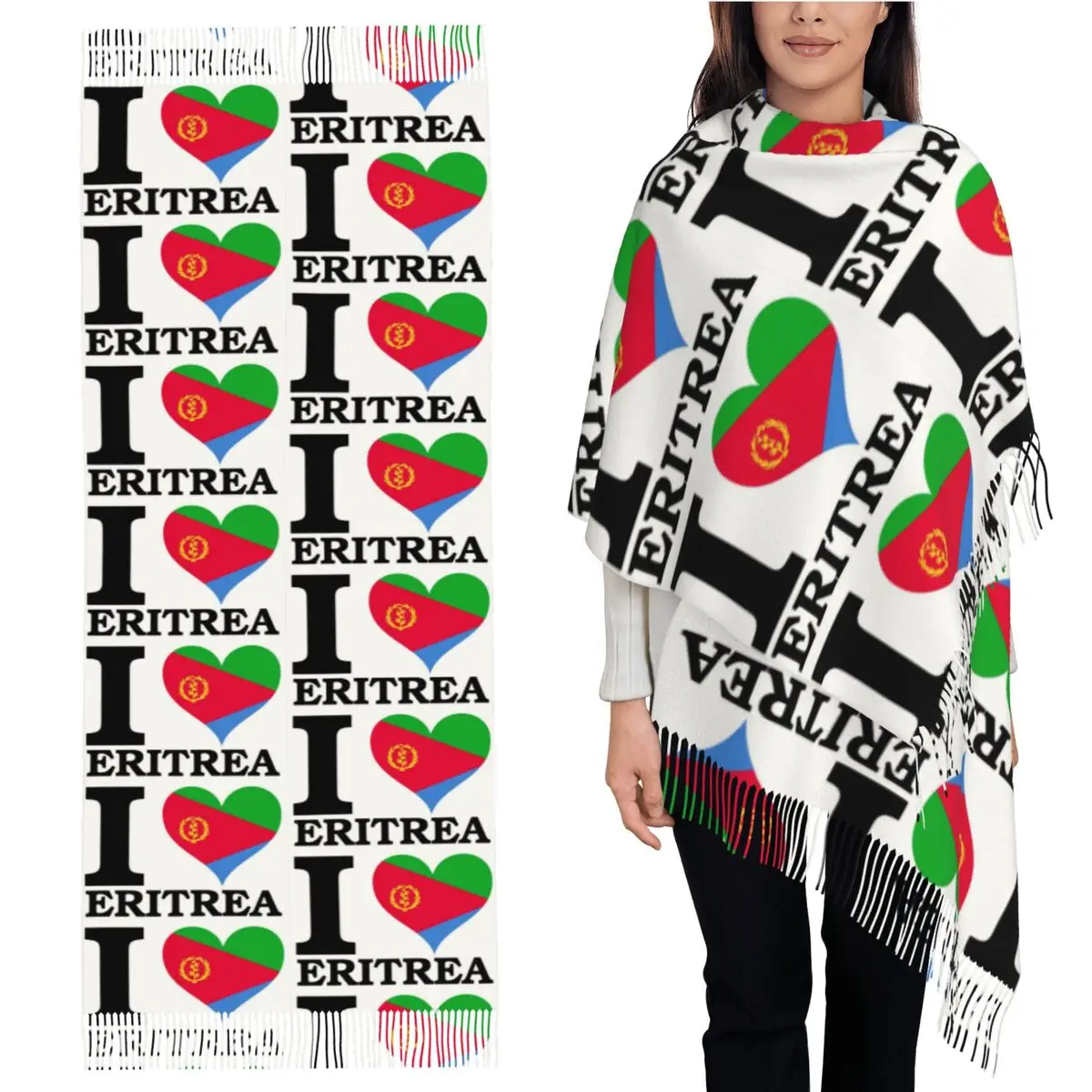 

Flag Of Eritrea Scarf Tassel Scarves Women Soft Warm Shawls and Wraps Long Fall Winter Shawl Wrap
