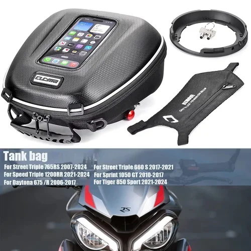 Bolsa de tanque para motocicleta Street Triple 765 Speed Triple 1050 Daytona 675 Sprint Trident 660 Tiger 1200 900 800, equipaje de bloqueo rápido