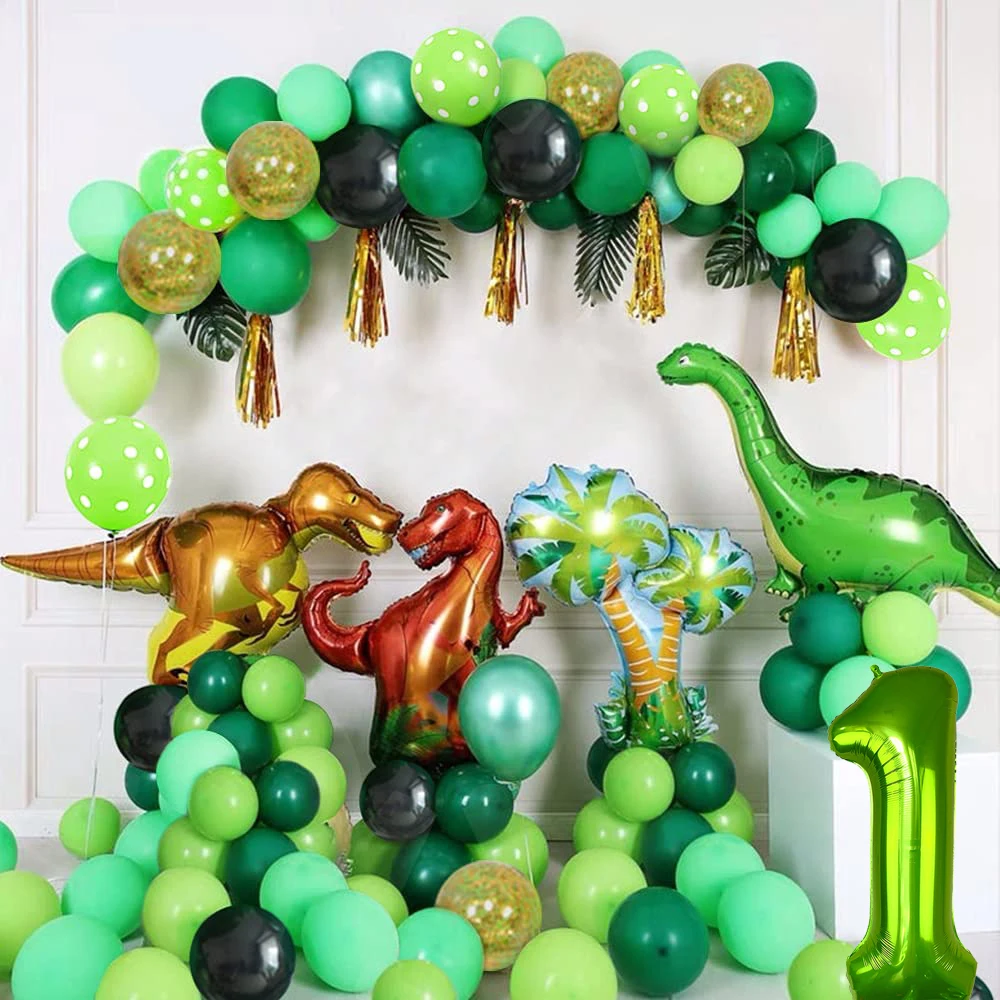 

1 2 3 Year Boy Birthday Balloon Dinosaur Birthday Party Decorations Green Dino Theme Party Supply Cake Topper Confetti Balloon