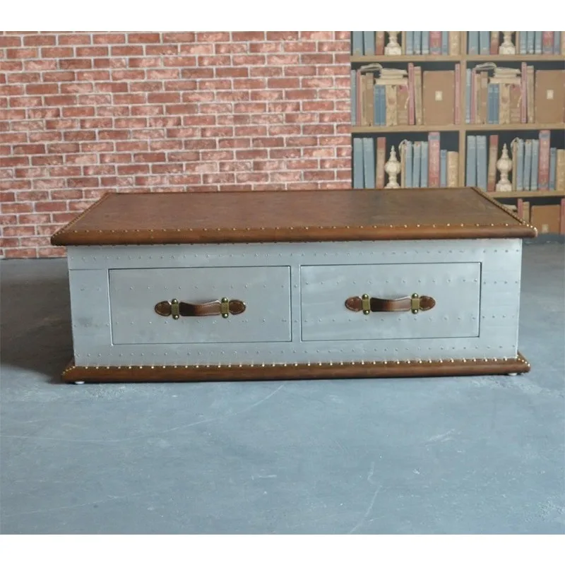 Coffee table, industrial style aluminum leather rivet retro coffee shop  table