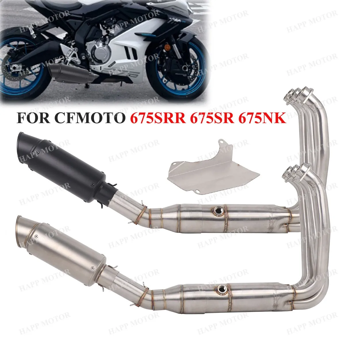

Slip On For CFMOTO 675SR 675SRR 675SS 675NK 24-25 Motorcycle Exhaust Escape System Front Link Pipe 675SRR Exhaust Bottom Mount