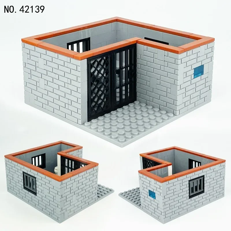 Scène de construction de blocs de petites particules à assembler DIY : Prison Skylight, Toilettes publiques, Cage, Bâtiment - Cadeau