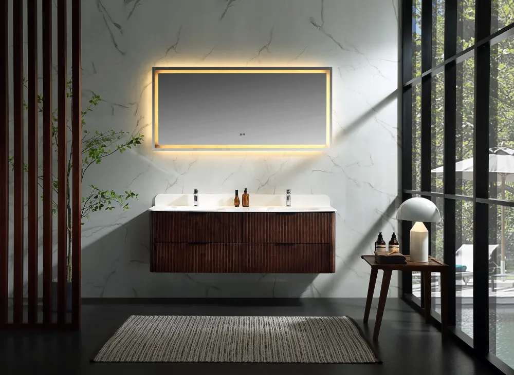 modern minimalist style solid wood bathroom cabinet with drawers, washbasin and integrated vanitypromote sales
