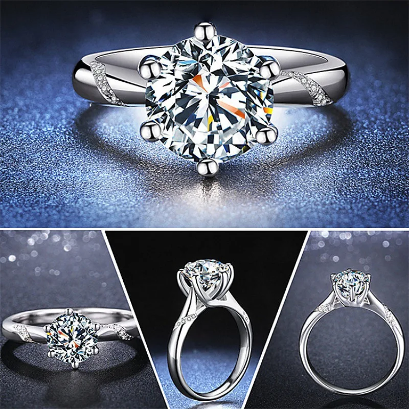 

One-carat closed ring, simple and fashionable style, six-prong moissanite light luxury high-end ring MYE-04