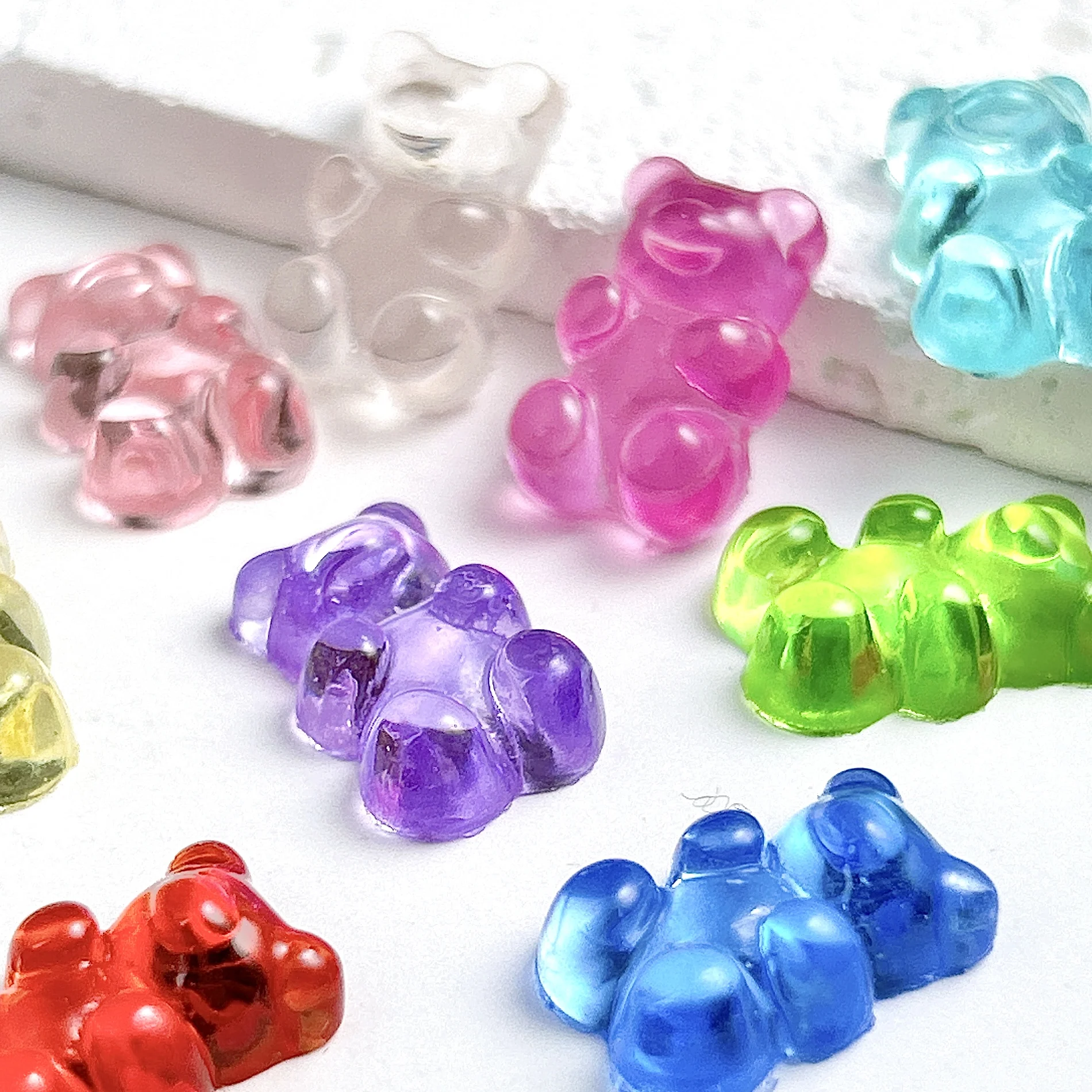 20Pcs Transparent Colorful Bears Resin Nail Art Decorations 3D Simulated Gummy Bears Nail Charms Accessories Handmade DIY Crafts