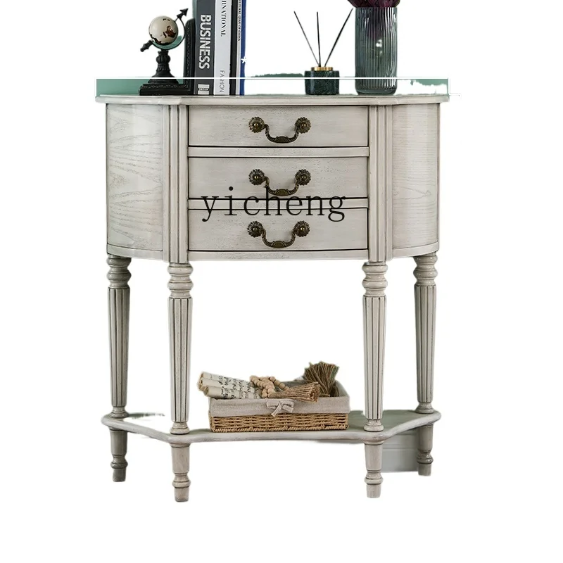 

Tqh Solid Wood Multi-Layer Drawer Console Tables Entrance Cabinet Wall Cabinet Semicircle Small Apartment Decoration Table