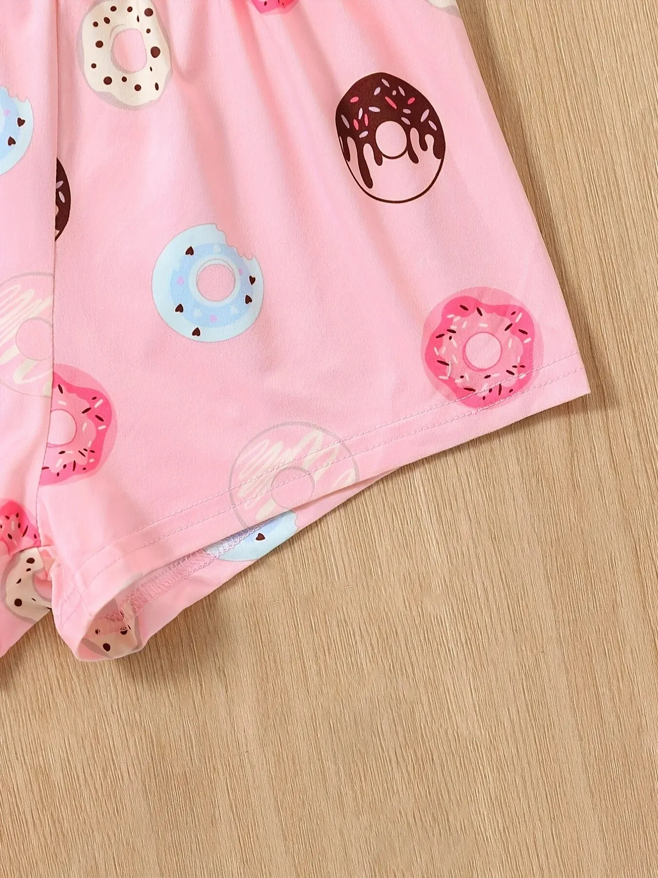 Girls Summer Cartoon Donut Pattern Halter Top And TAll-over Printed Shorts Home Wear Pajamas Casual Light And Comfortable Suit