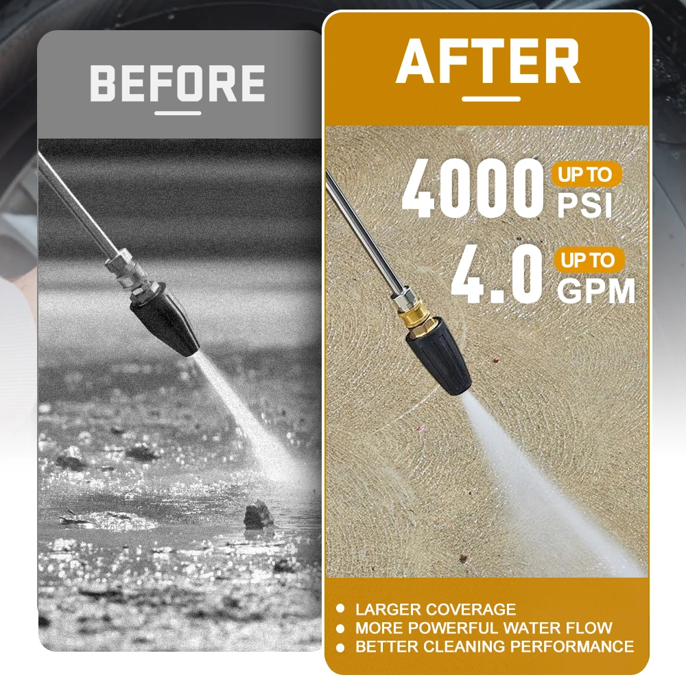 فوهة توربو لغسالة الضغط 360 ° دوار مع موصل سريع 1/4 بوصة، 4000 رطل لكل بوصة مربعة، فتحة 2.0/2.5/3.0/3.5/4.0 GPM #3