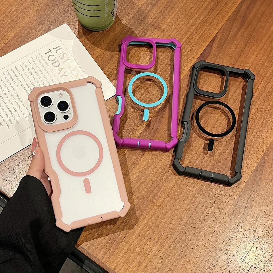 iPhone Magsafe対応 ワイヤレス充電対応 マグネット式 スマホケース iPhone 16/15/14/13/12/11 Pro/Pro Max/Plus クリア 厚型 耐衝撃 カバー