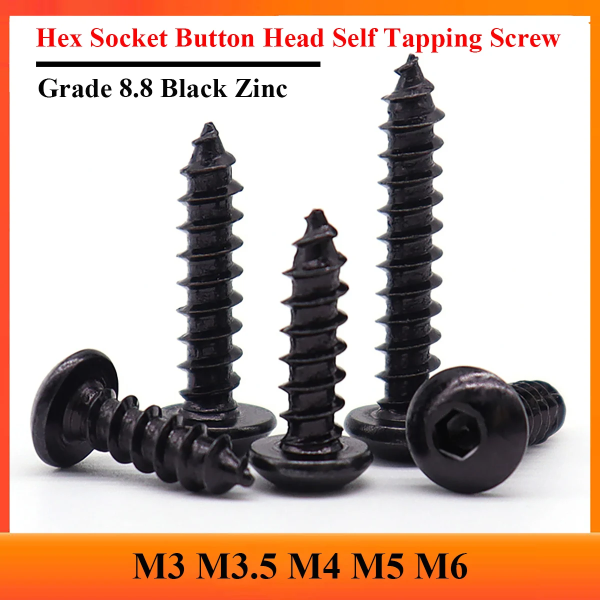 

M3 M3.5 M4 M5 M6 Black Hexagon Hex Socket Button Head Self Tapping Screws 8.8 Carbon Steel Round Head Allen Wood Screw