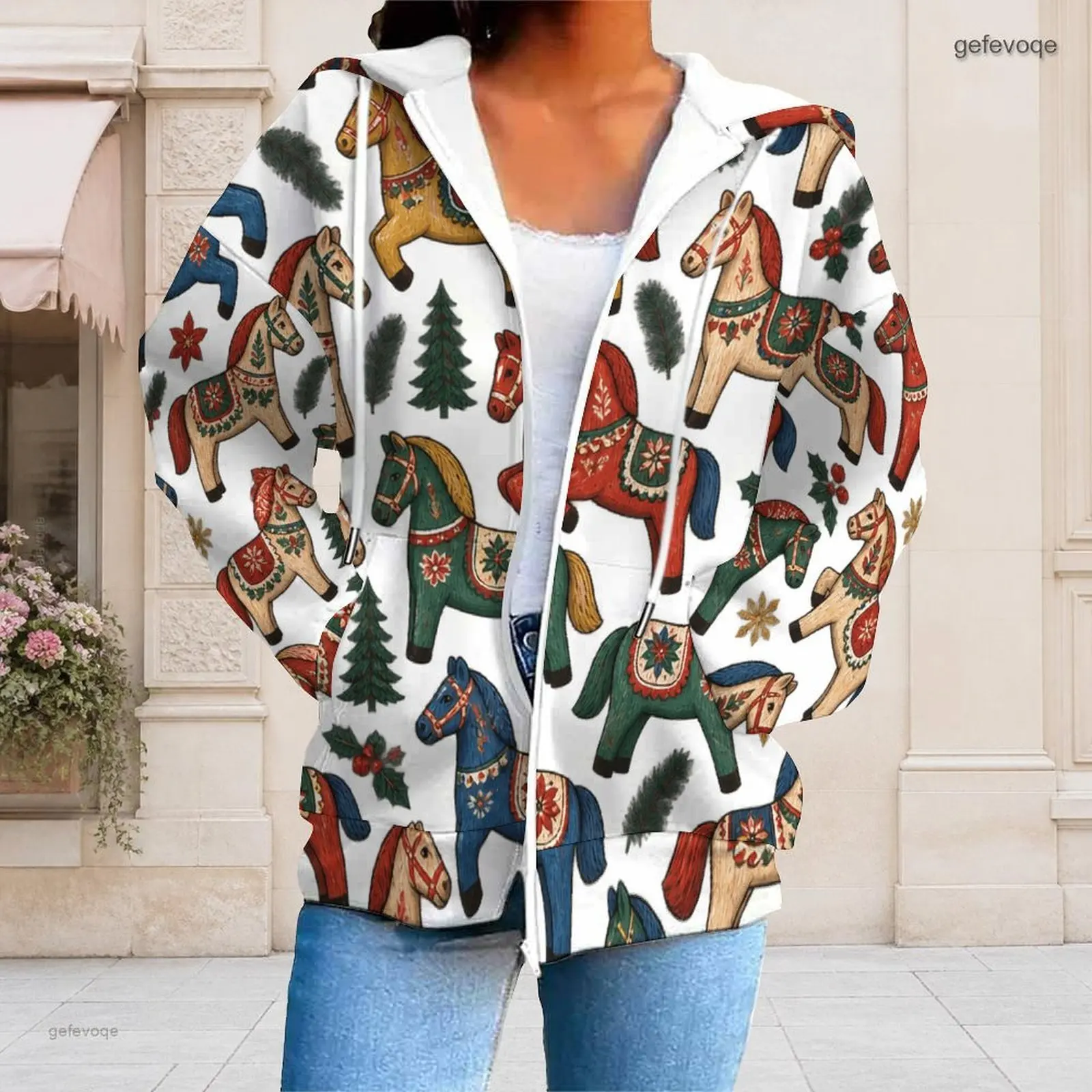 Fall Graphic Print Plus Size Outwear Women Hooded Casual Plus Size Clothes Womens Clothing For Daily Outdoor Activities