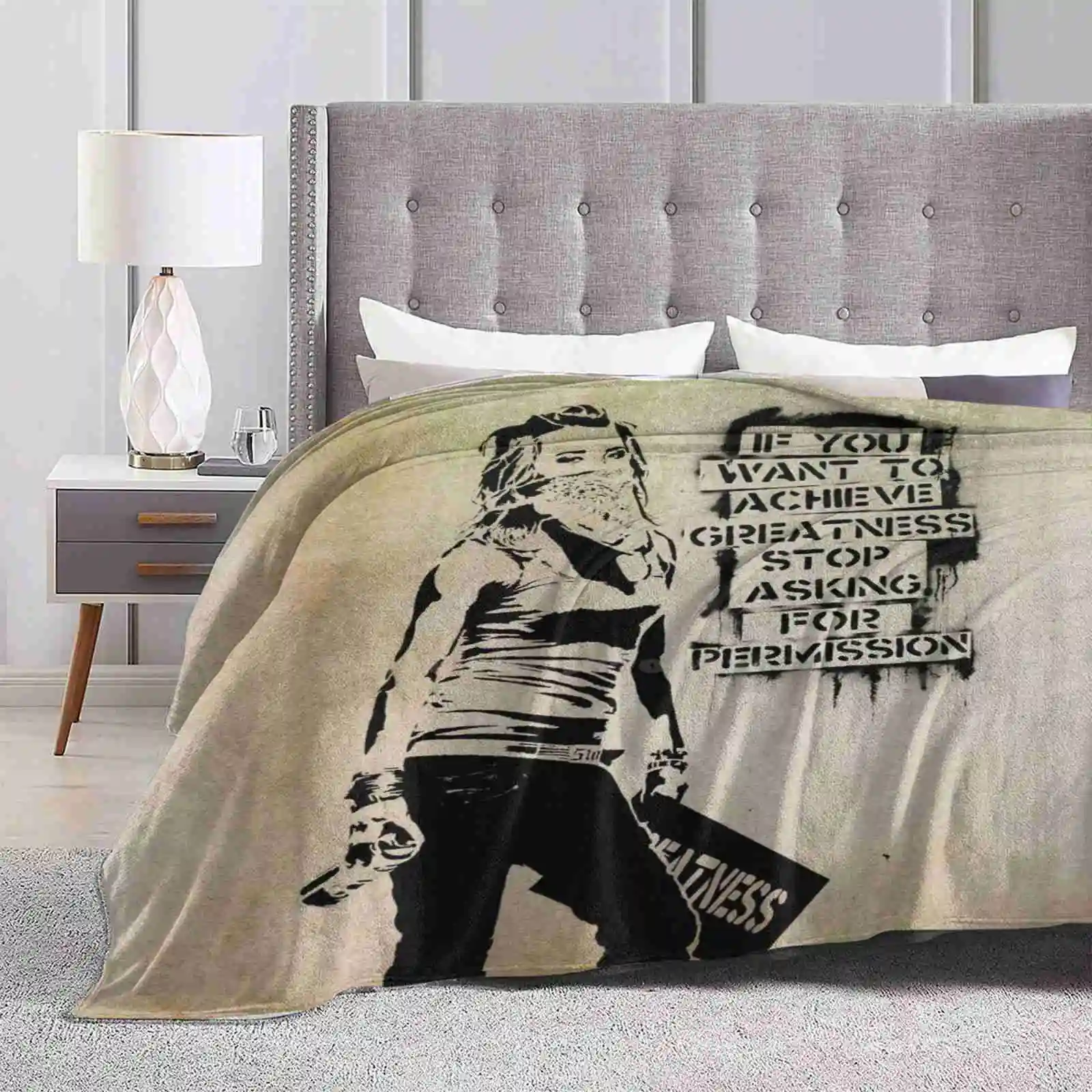 Banksy , Greatness Creative Design Comfortable Warm Flannel Blanket Banksy Art Stencil Graffiti Area Street Art London Hope