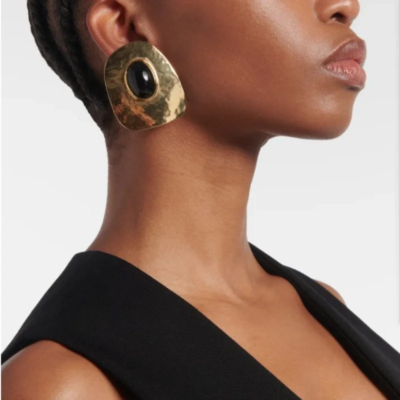 

Серьги-кольца из позолоченной латуни с черной смолой, класса люкс, для женщин, высшее качество, винтажный стиль, тренд 2026 года