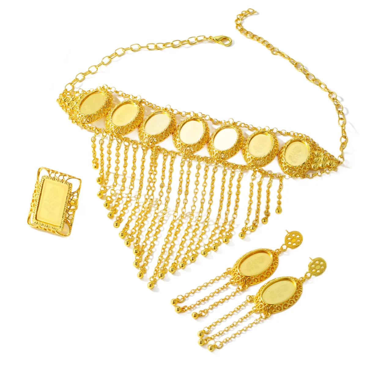 

New French Dubai Fashion 24K Gold Plated Necklace Earrings and Exquisite Engagement Party Jewelry Set for Lovers