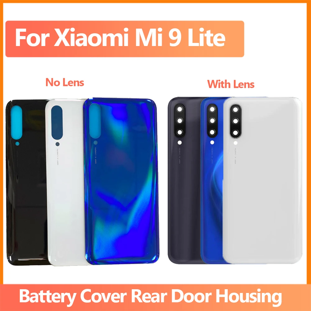 100% New For Xiaomi Mi 9 Lite Back Battery Cover Redmi Rear Housing Door Glass Panel Case Replacement Parts with lens