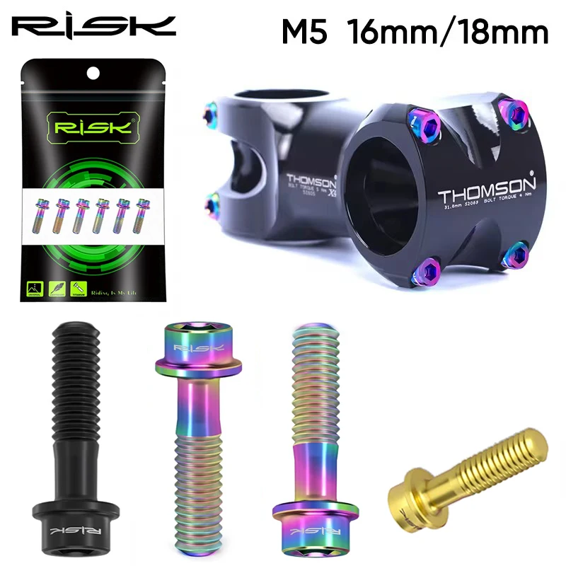 RISK Titanium Stem Bolts 6PCS M5x16mm M5x18mm Titanium Alloy Bicycle Stem Screws Colorful Bike Stem MTB Bolt Bicycle Accessories