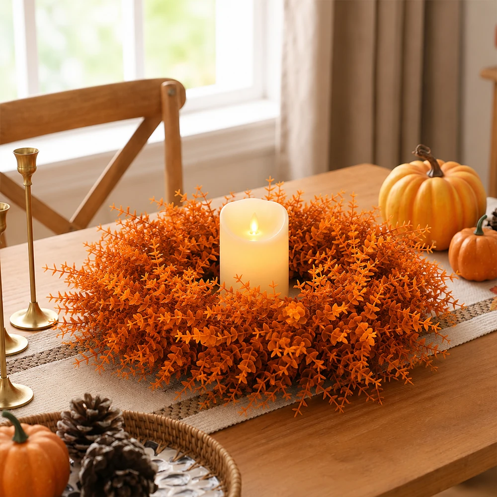 40cm Herbst-Eukalyptuskränze, Künstlicher Herbstkranz als Dekoration für Haustür, Thanksgiving, Landhaus, Wand, Zimmer, Außenbereich und Heimdekoration – Detail 2
