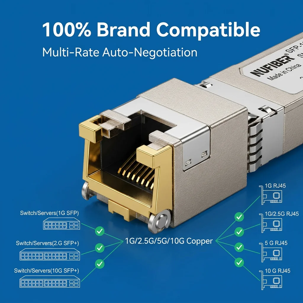 10G SFP+ to RJ45 Copper Transceiver Module 10GBASE-T 30m Cat6a Cat7 RJ45 for Enterprise Network Switch Server Connectivity OEM