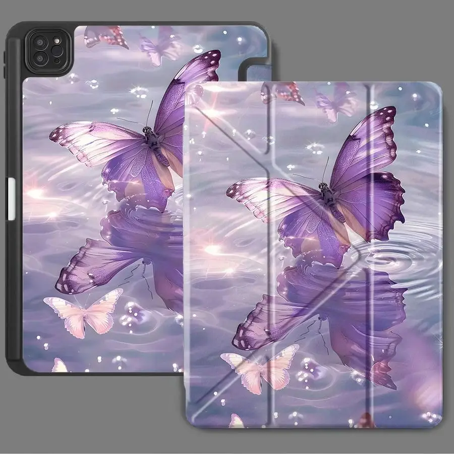 Purple Butterfly Pattern Holder Cover Tablet Case For iPad Pro 11th 10th 9th 8th 7th 12.9inch Mini 6 7 Pro 2025 Air 4 5 M3 M2 M4