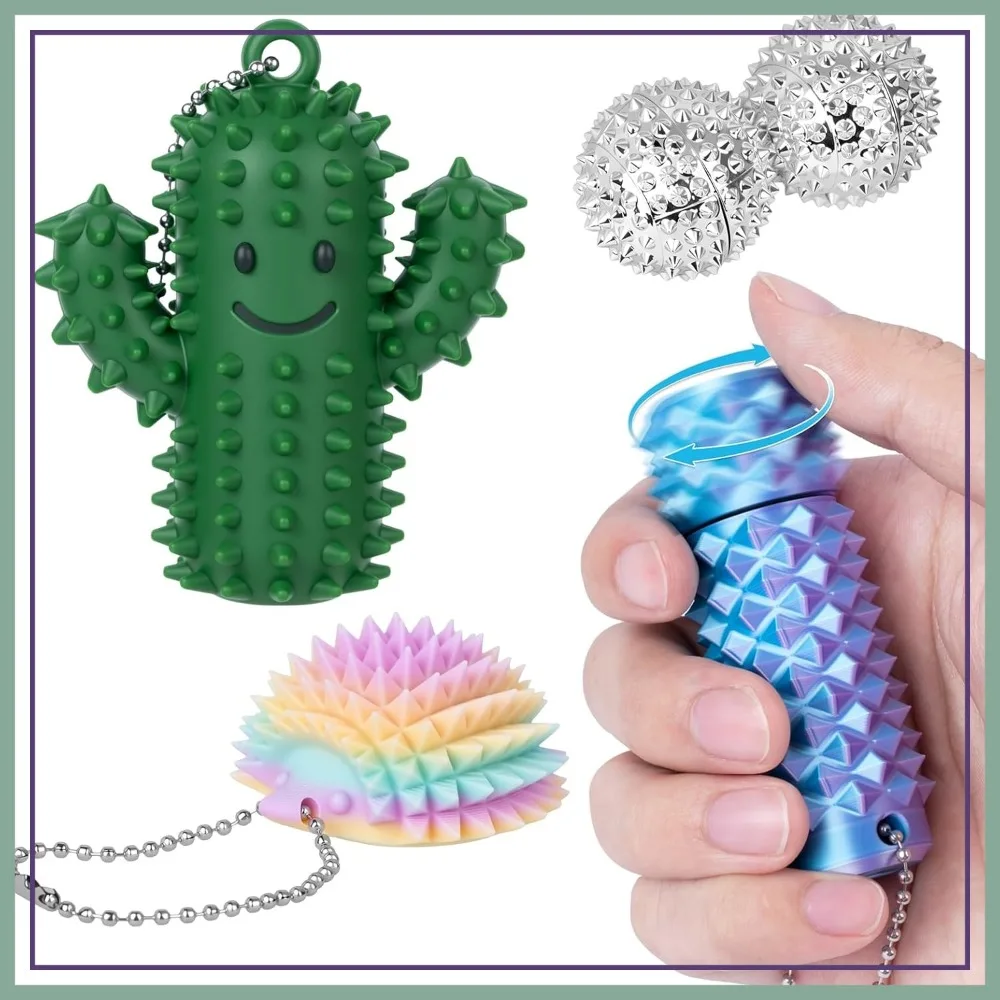 

4 PCS Pain Stim Fidgets for Adults, Spinning Spiky Roller & Grippie Keychain - Anxiety Relief Sensory Toy