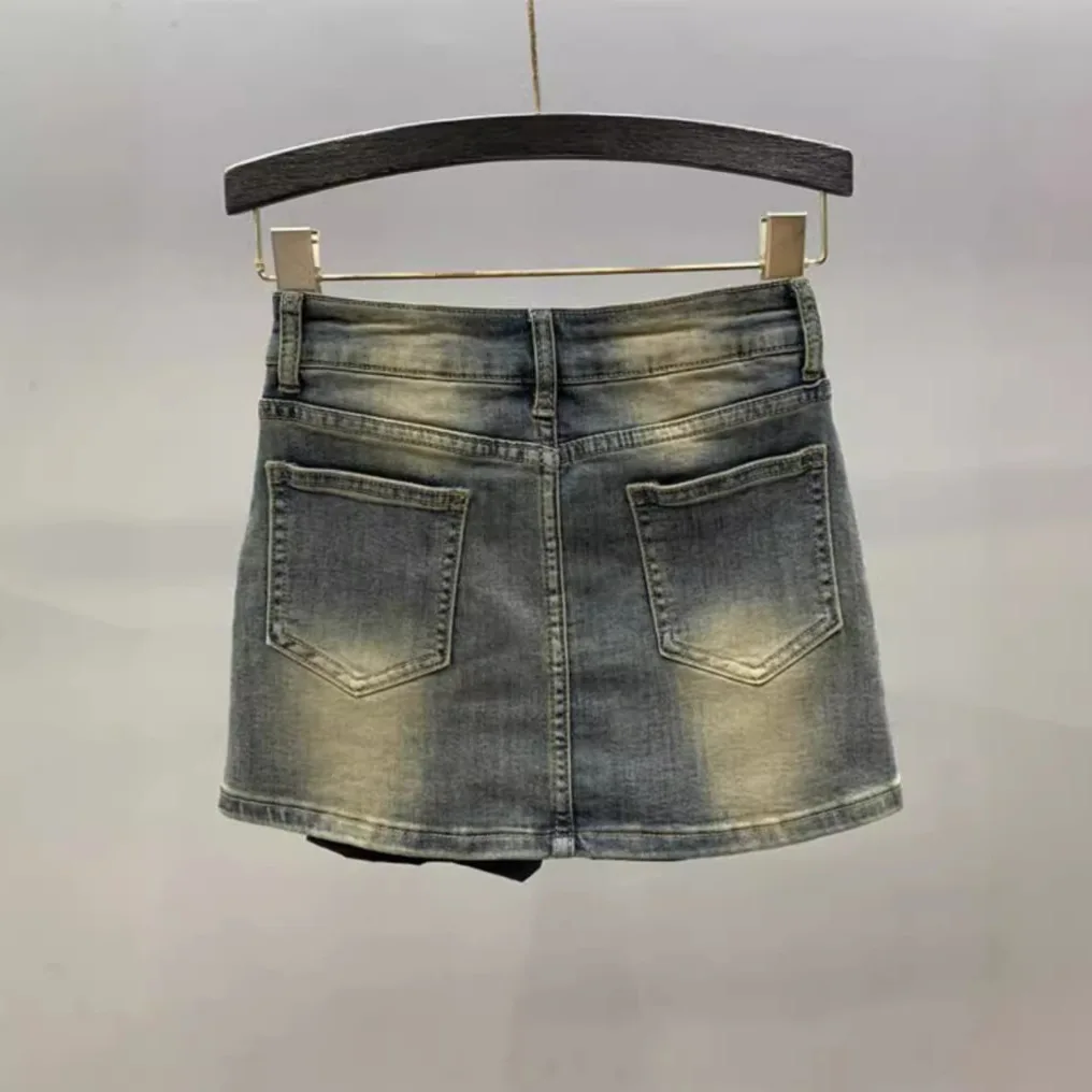 [Zoci] Workwear Denim Shorts Frauen 2024 Sommer neues High Taille Pocket Design, A-Linie Hüfte umarmen Rock