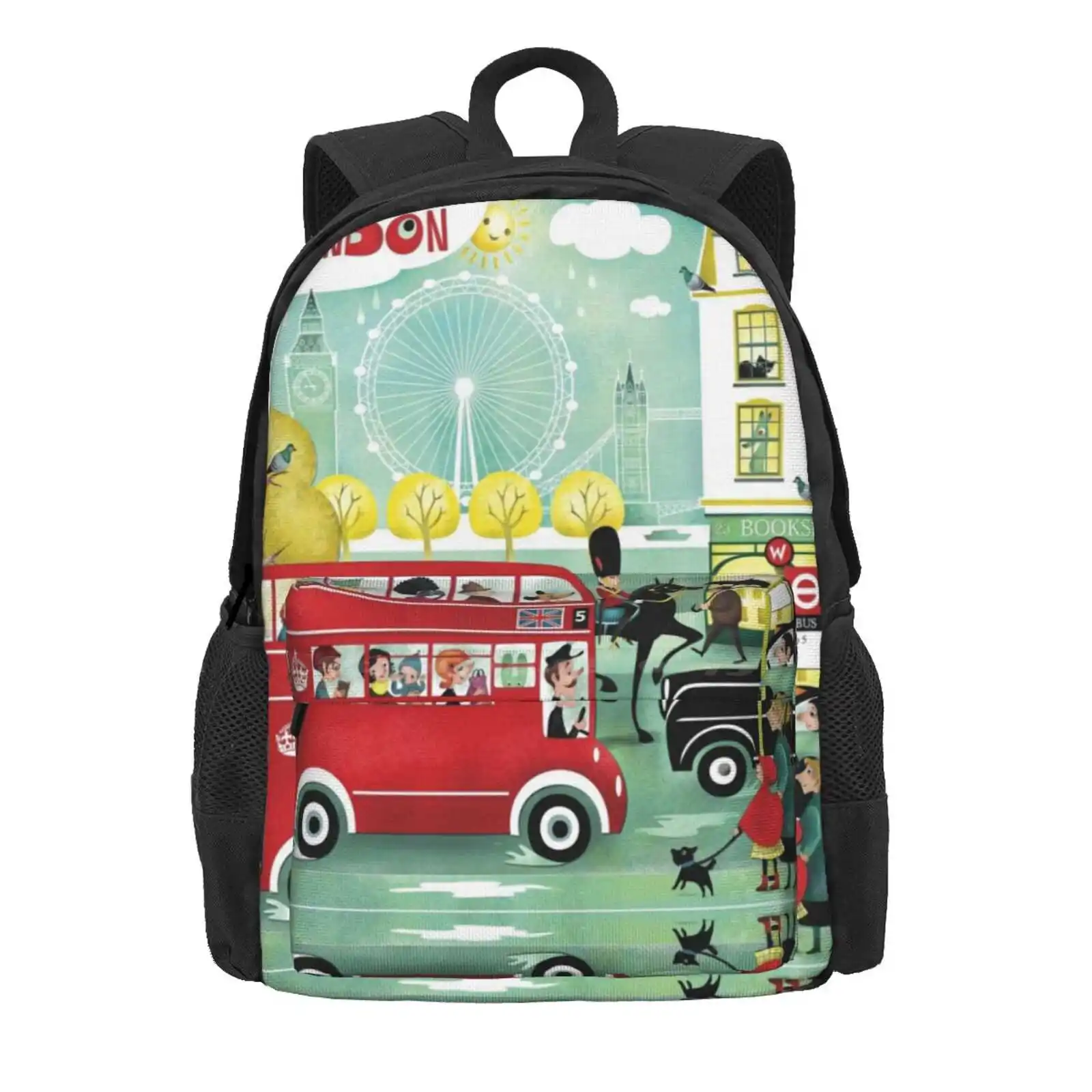 Happy London Hot Sale Schoolbag Backpack Fashion Bags London Kids Happy Bus Big Ben Big Eye Town Travel England Uk