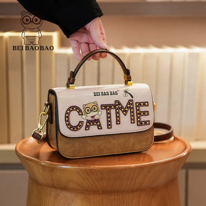

New Light Luxury Creative Small Square Bag Alphabet Bag Commuter Bags Cartoon Travel Cat Portable Messenger Bags Shoulder Bag