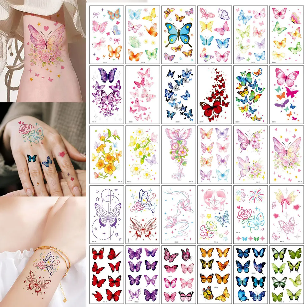 30pcs Butterfly Flower Small Pattern Waterproof Tattoo Stickers Suitable for Both Men And Women Arm and Body Tattoo