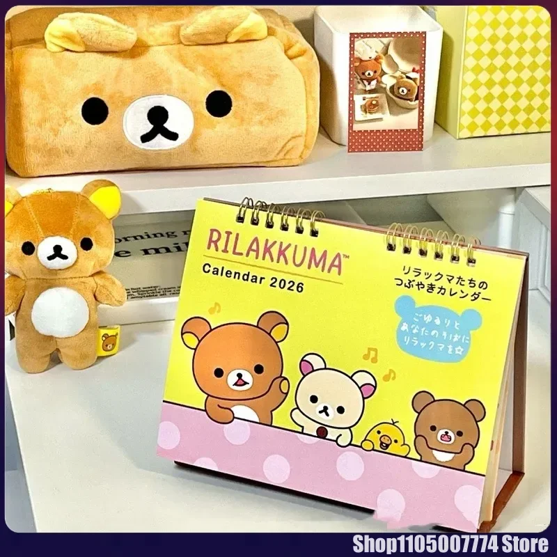 

2026 Kawaii Rilakkuma Bear Desk Calendar Creative Cartoon Plan Punch High Aesthetic Monthly Desktop Decoration Office Supply