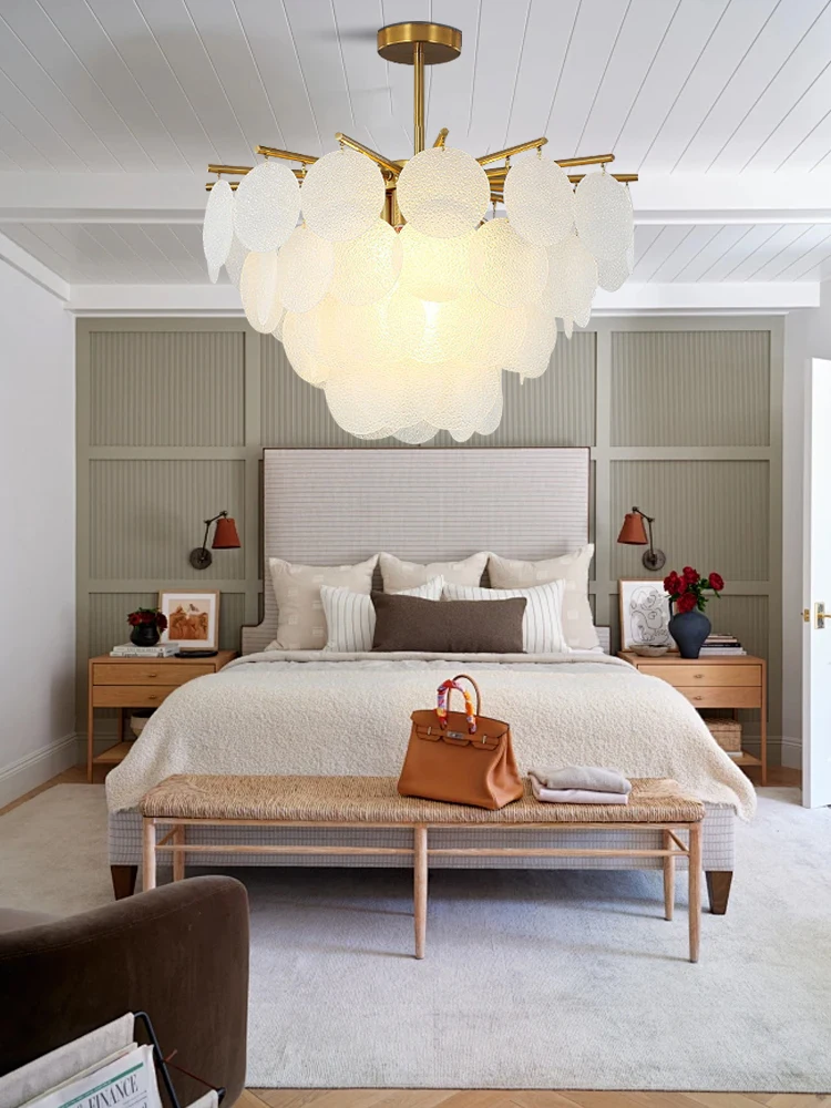 Modern & Classic Style Glass Ceiling Chandeliers White, Light Luxury Easy Installation Hanging Lamp for Bedroom Living Room