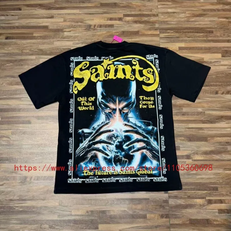 Fashion New SAINT Men's T-Shirt Black Oversized Vintage Science Fiction Graphic Streetwear Cotton Short Sleeve Casual Casual Top