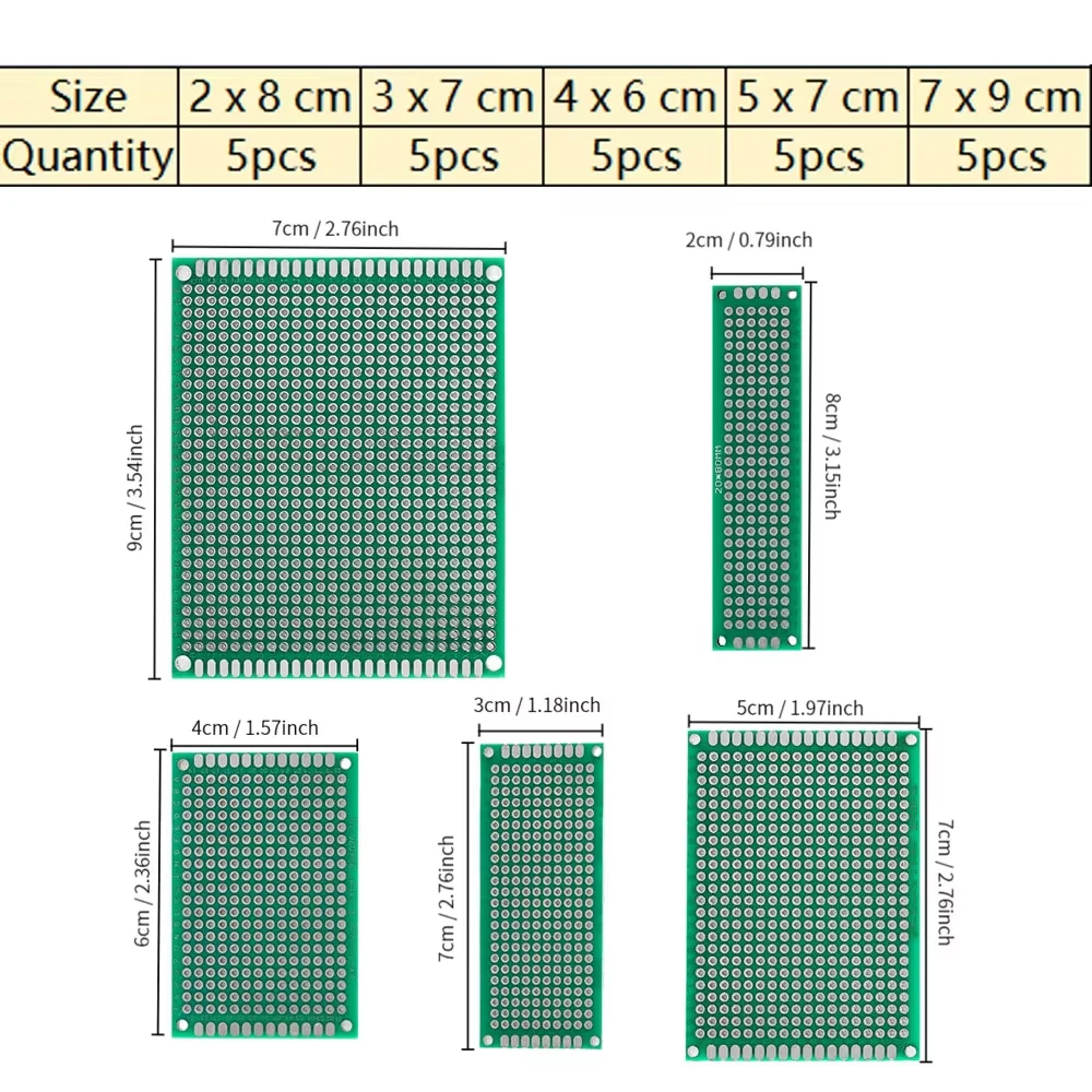 5개입 범용 양면 회로 프로토보드 2x8-7x9cm 스트립보드 프로토타이핑 DIY 전자 키트 PCB & PCBA