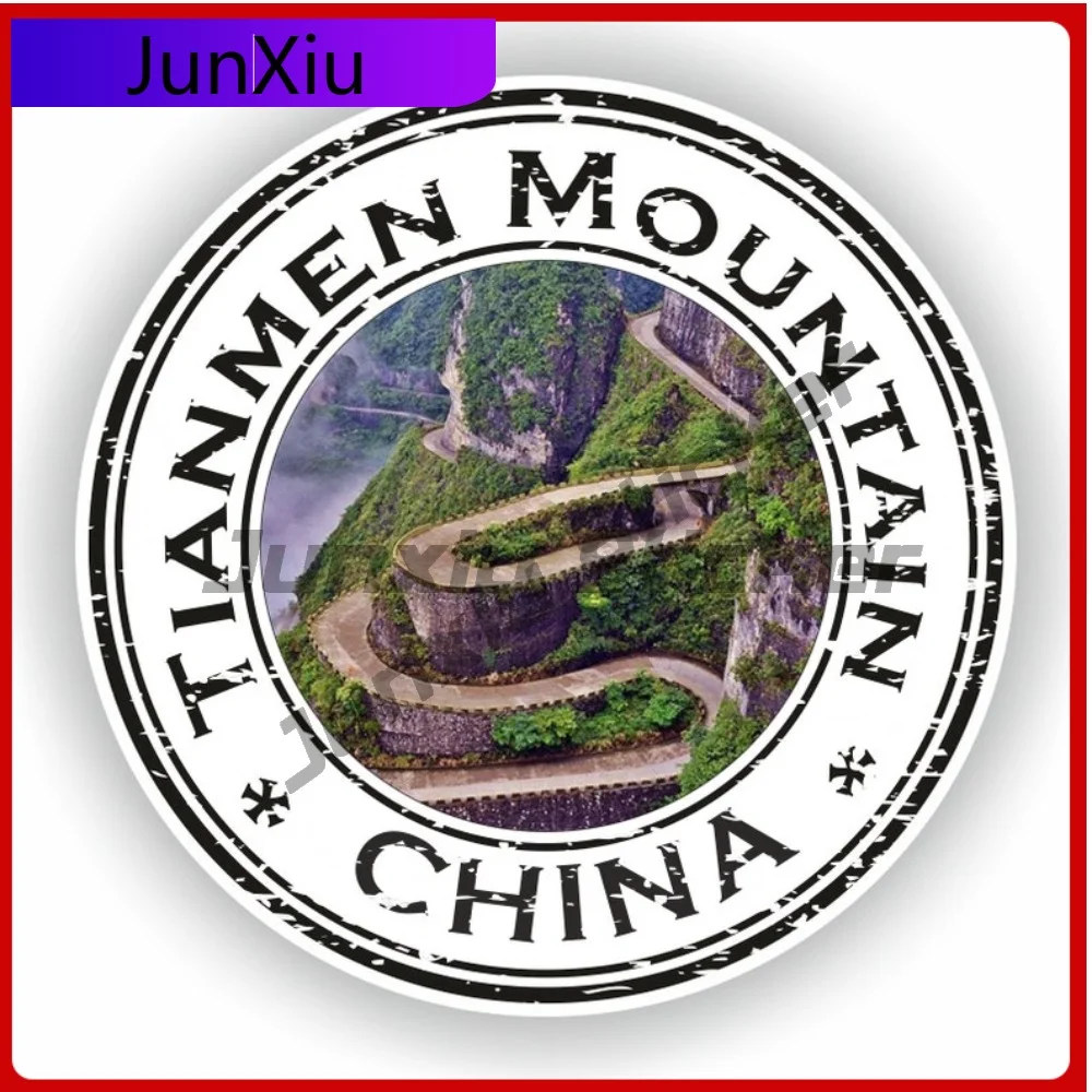 

Tianmen Mountain China Seal Sticker Round Flag Vinyl Decal Waterproof Exterior Decoration for SUV Camper Windshield Bumper