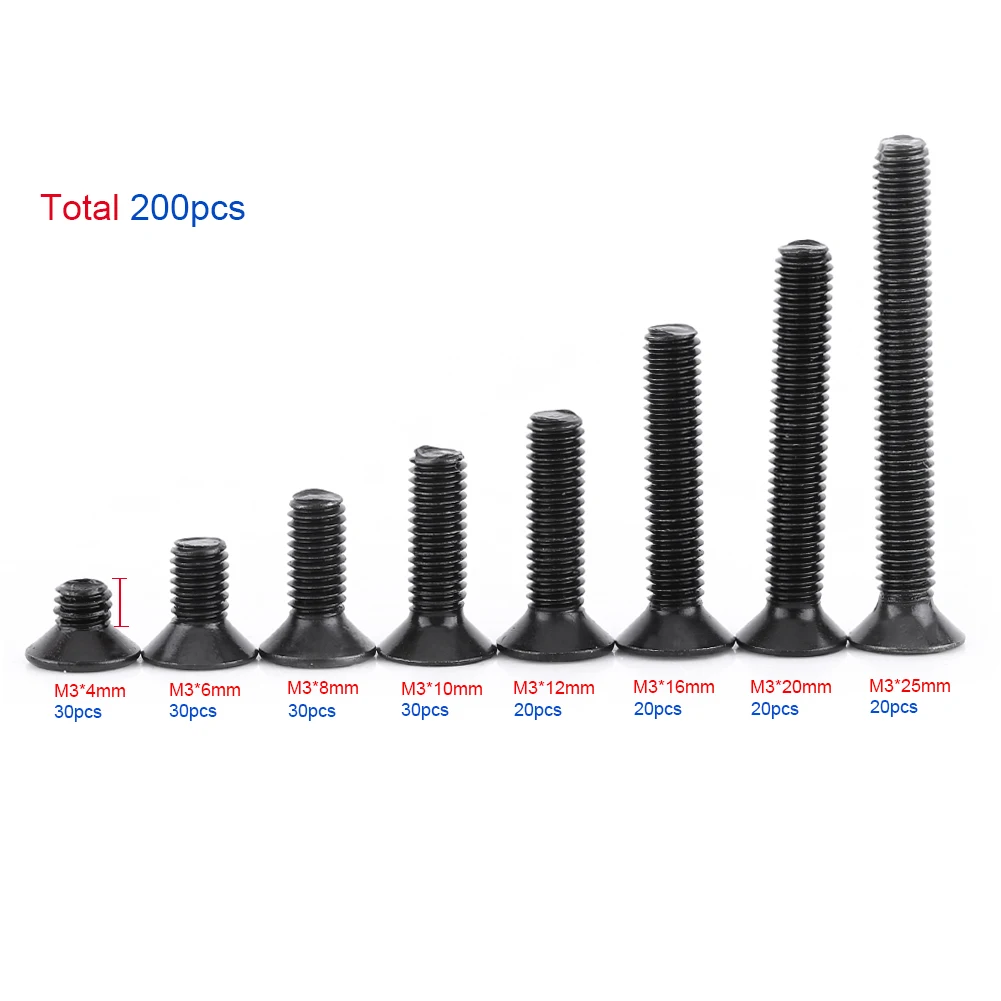 Bolt Fastener Repair Tool Accessory /Box M3 Countersunk Flat Head Hex Socket Screw Bolt Machine Fastener Assortment Set