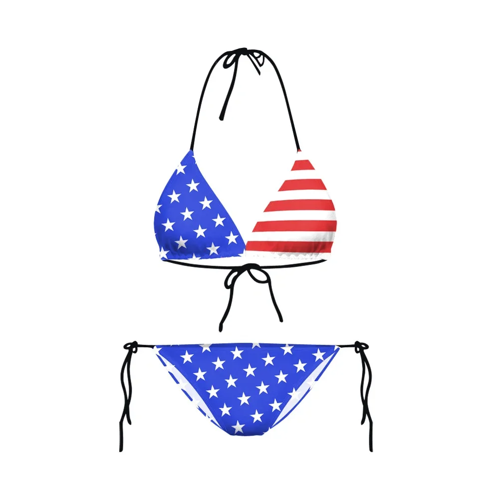 2024 nuevos Bikinis Mujer Micro Bikinis con Tanga traje de baño ropa de playa Bikini con bandera americana 3D impreso traje de baño Sexy trajes de baño