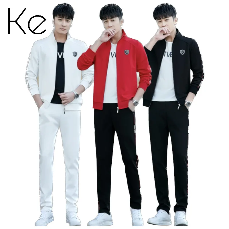 

KE391 New Men's Sweatshirt Set Cardigan Stand Collar Casual Three-Piece Fashion Sportswear tracksuit sport setMen