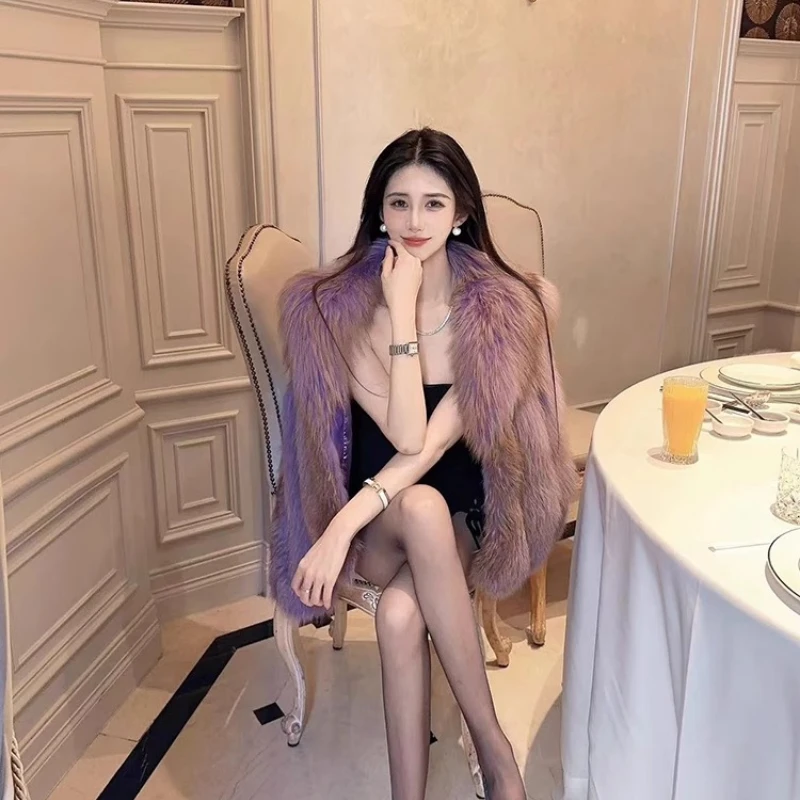 YOLANFAIRY الخريف والشتاء المستوردة كله الثعلب الفراء الإناث رشاقته الدفء الفراء طوق قصيرة طول معطف الفرو شوهبات اغنائية 2025