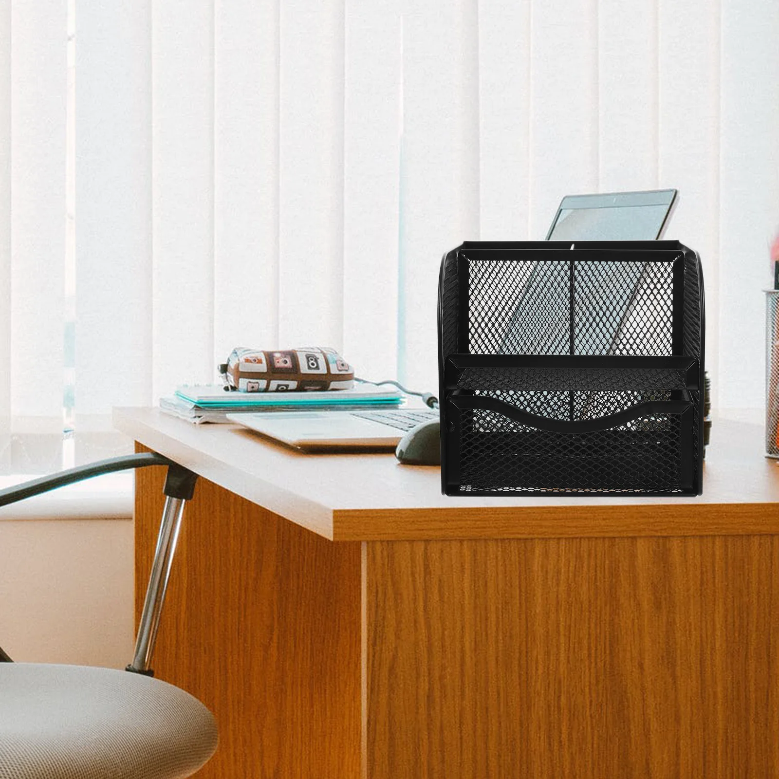 เหล็กผู้ถือปากกาสํานักงานสําหรับโต๊ะตะกร้าเดสก์ท็อปอุปกรณ์เสริม Penholder โลหะตาข่ายถ้วย Organizer