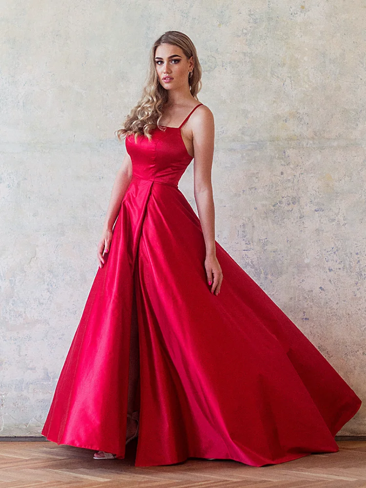 Jirocum Sexy Sweetheart Ball Dress A-line Open Back Satin Evening Party Formal Party Evening Gowns Simple Red Side Split Dresses