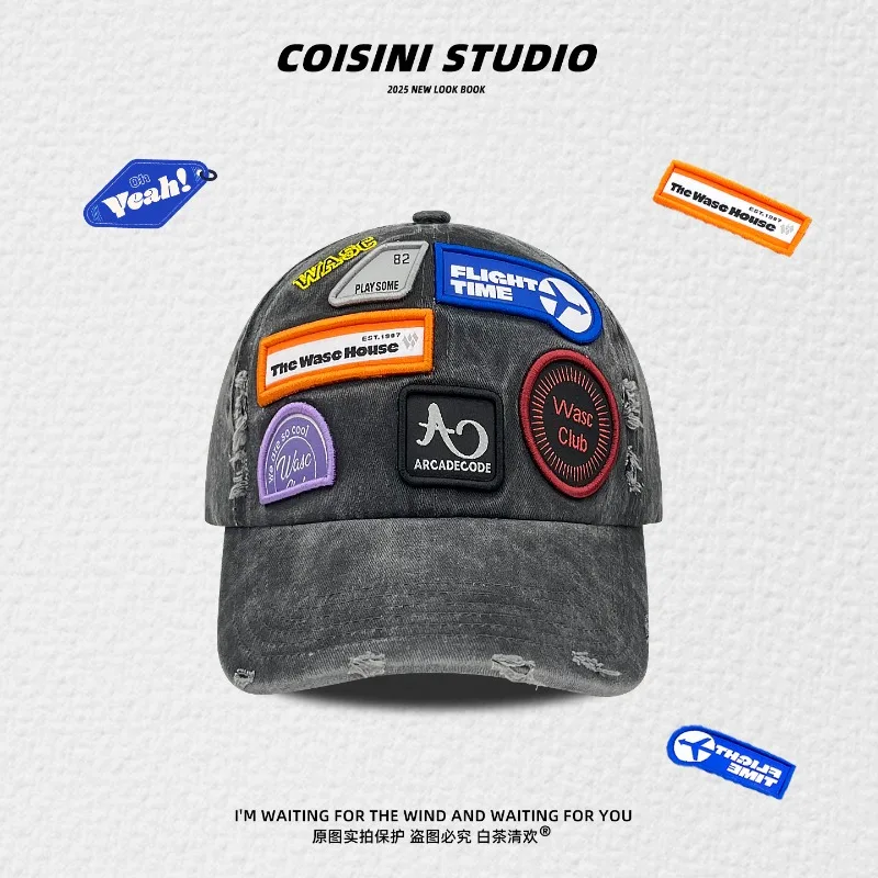 

Ретро персонализированные шапки в стиле хип-хоп с нашивками для мужчин и женщин, лето-осень, уличный тренд, универсальные нишевые бейсболки Yuppie