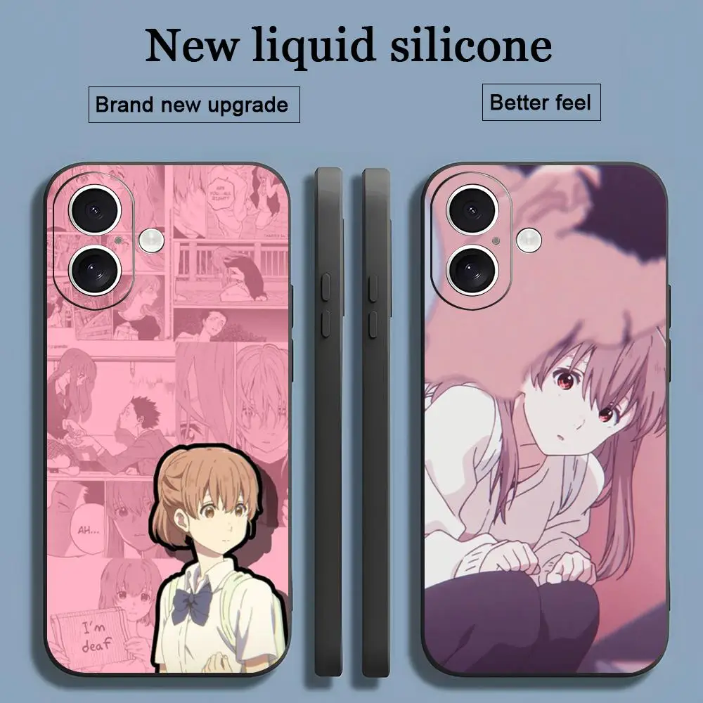 Funda de Teléfono con Diseño de Anime 'A Silent Voice' para iPhone 17 16 15 14 13 12 11 X XR XS 8 Plus Mini Pro Max, Negra, Suave y Resistente a Impactos